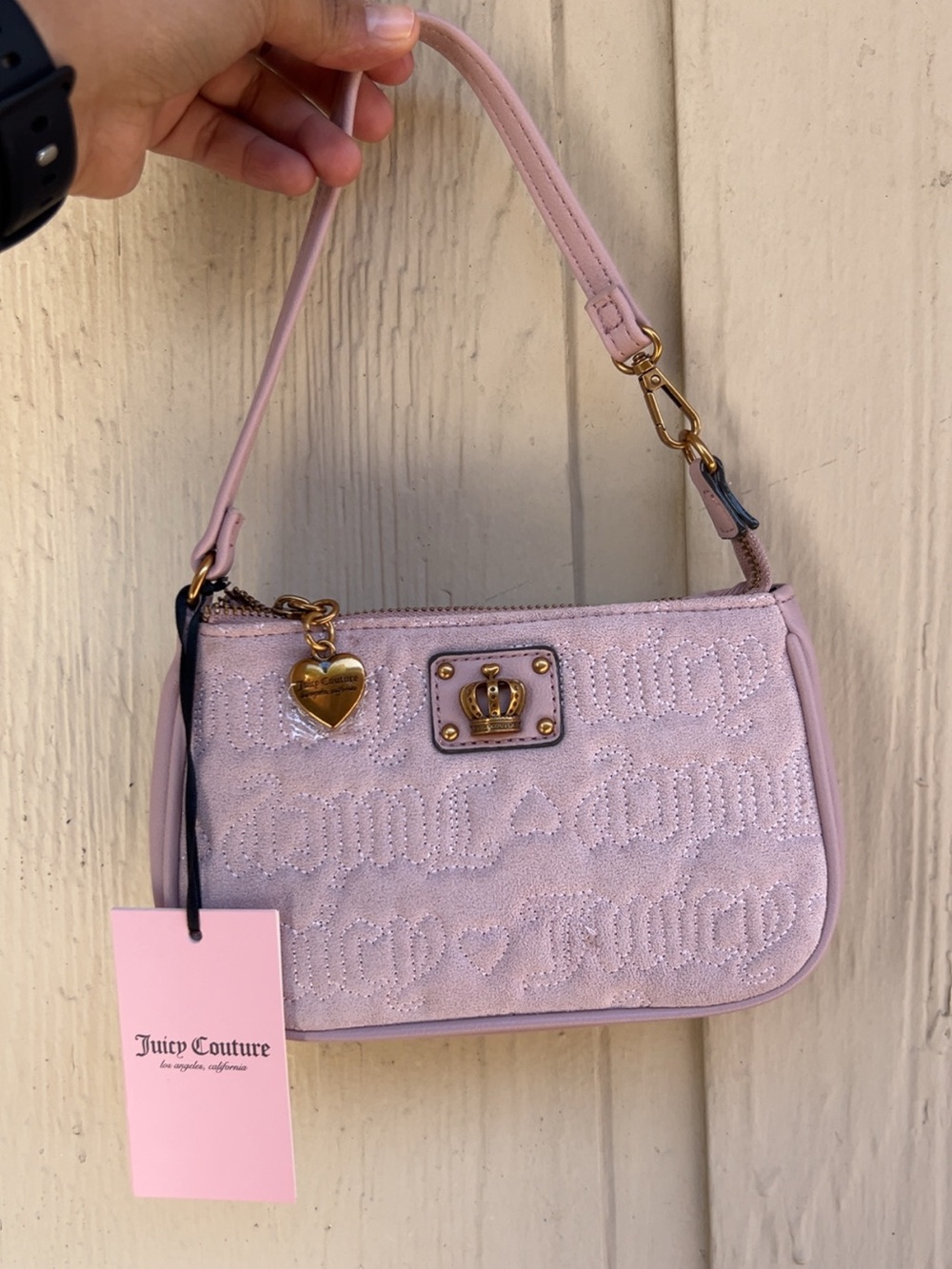 Juicy Couture Light Pink Quilted Logo Mini Bag with Heart Charm